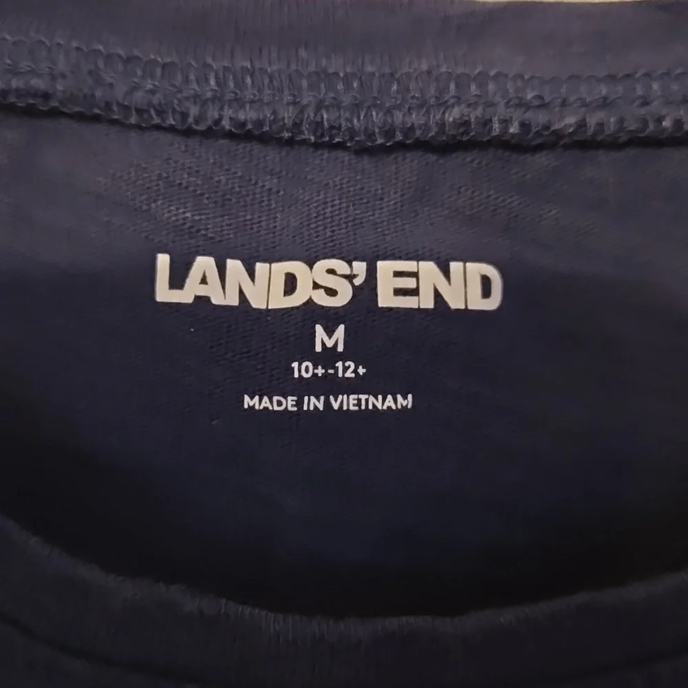 Lands End, Top, Tunic, Navy, Purple Tie, Elastic Waist, Scoop Neck Line, Casual